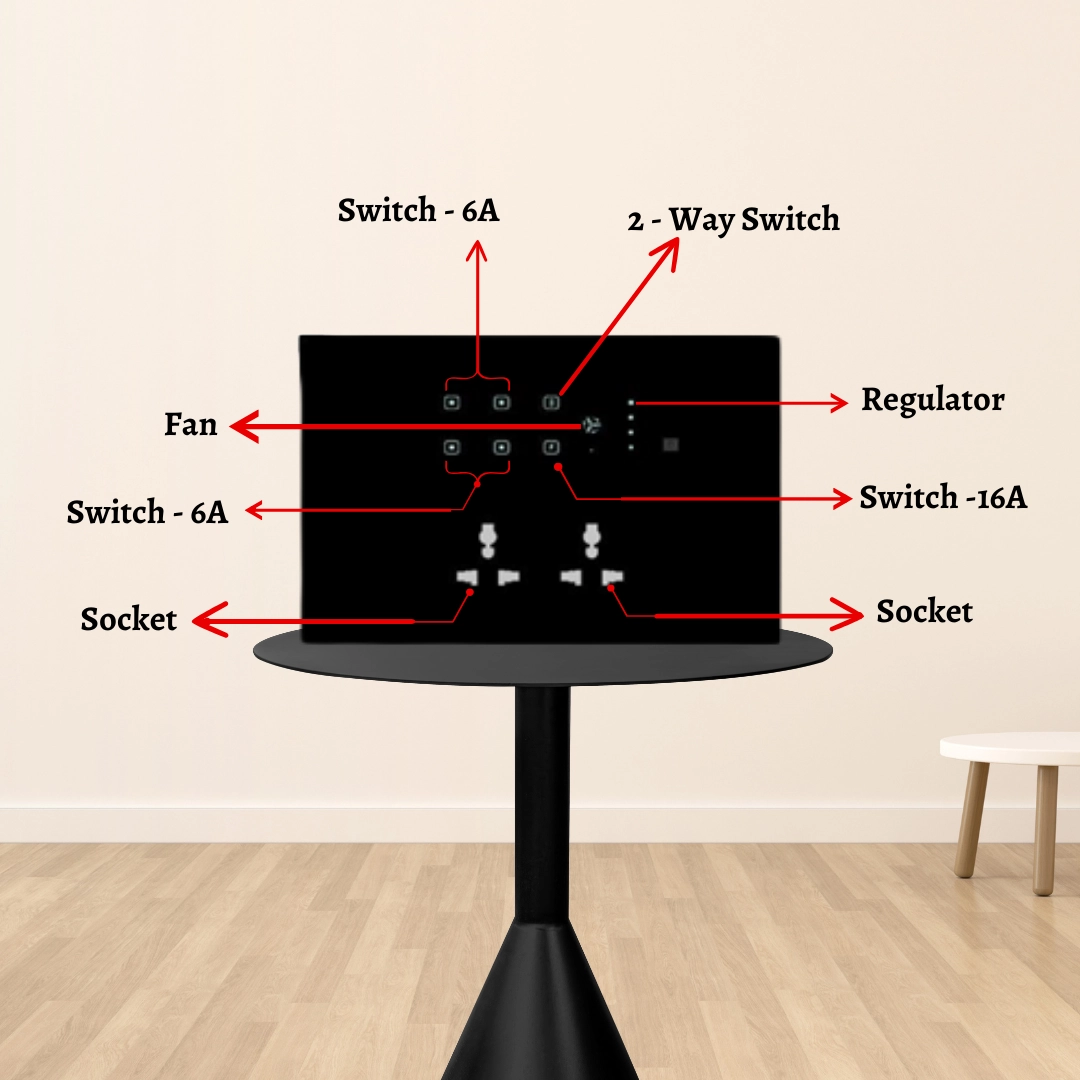 12 module smart touch 6 switch and 1 fan 2 socket board automation india