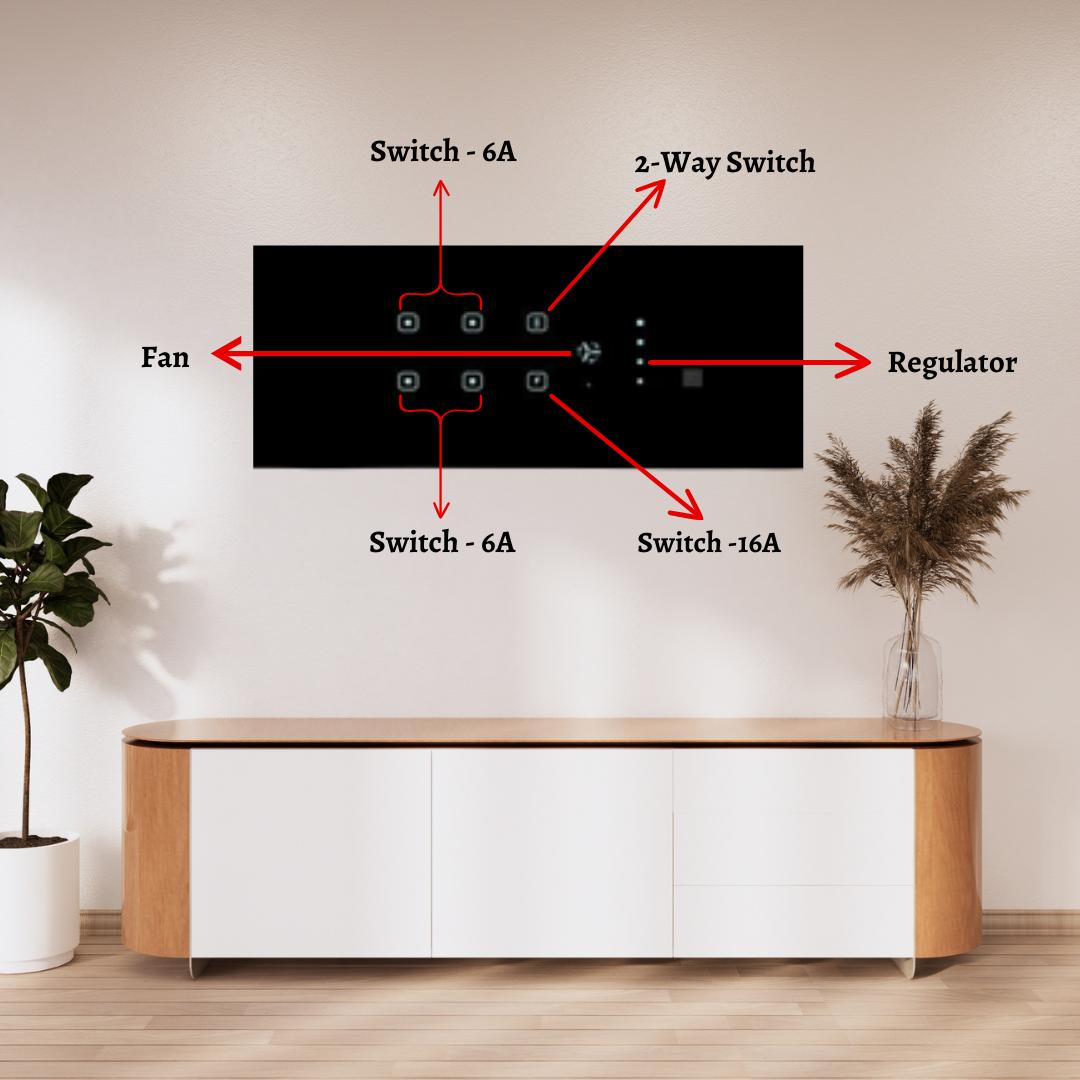 Best 8 module smart touch switch 6 switch and 1 fan